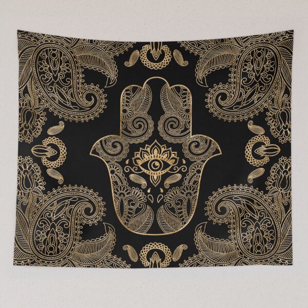 Item preview, Hamsa Hand Black and gold Ornament  designed and sold by k9printart.