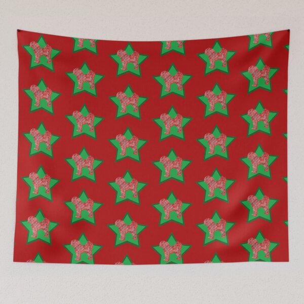 Item preview, Cavapoo Red Christmas Dog Silhouette & Green Star designed and sold by AMSonArt.