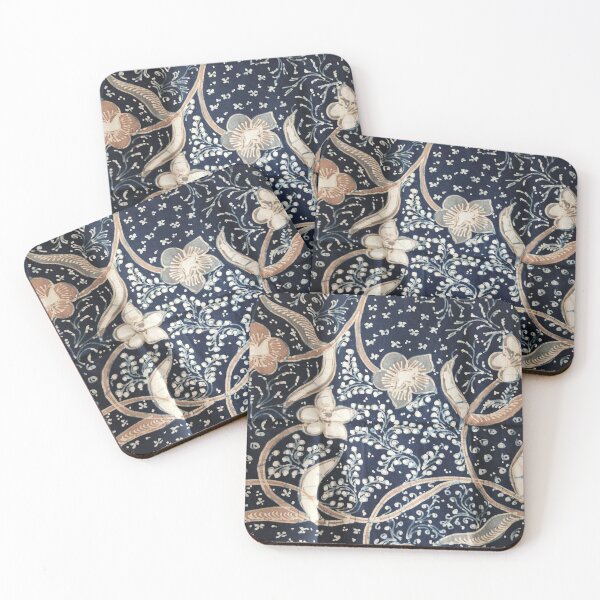 Item preview, Indonesia handmade hand-drawn batik tulis cotton fabric pastel navy floral Lasem designed and sold by Morcawork.