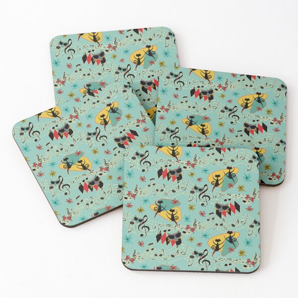 Item preview, Rockabilly Cool Cats on Aqua designed and sold by bmfabricdesigns.