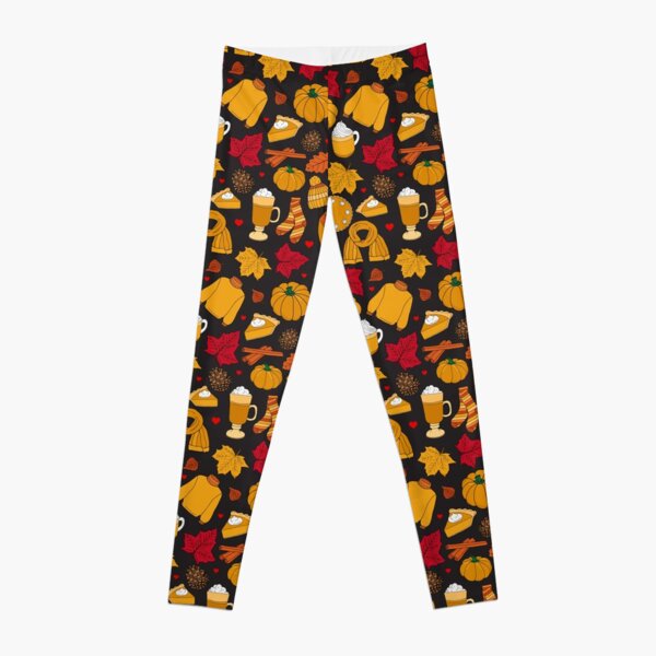 Love Fall Autumn Pumpkins Lattee Leaves Pattern Leggings