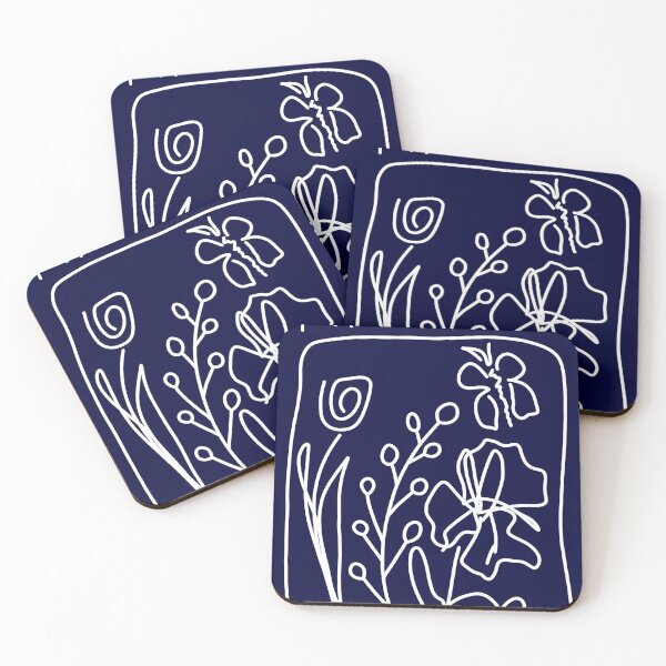 Item preview, Minimalism Flowers, Dark Blue, White lines, Butterfly  designed and sold by AnnLilac.