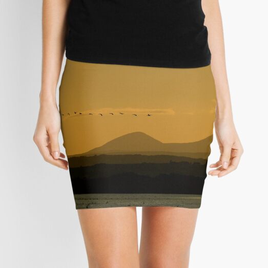 Geese over Derryveagh mountains at Twilight Mini Skirt