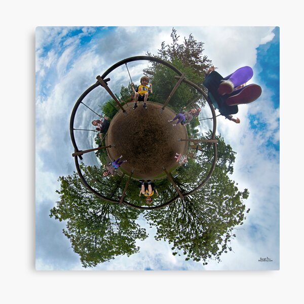 Siblings on a 6 Seater Swing Metal Print
