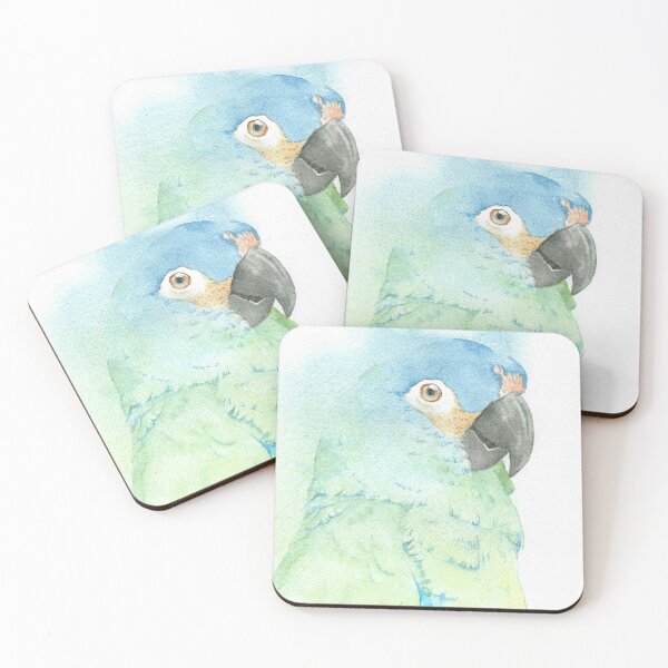 Item preview,  blue-winged macaw parrot portrait watercolor painting tropical pet designed and sold by L'Atelier Oranjade.