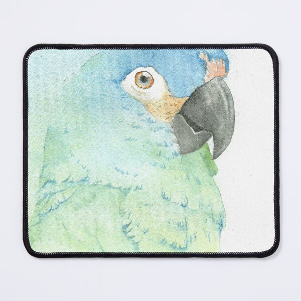 Item preview, blue-winged macaw parrot portrait watercolor painting tropical pet designed and sold by L'Atelier Oranjade.