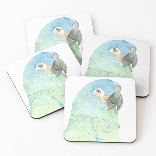 Item preview, blue-winged macaw parrot portrait watercolor painting tropical pet v2 designed and sold by L'Atelier Oranjade.