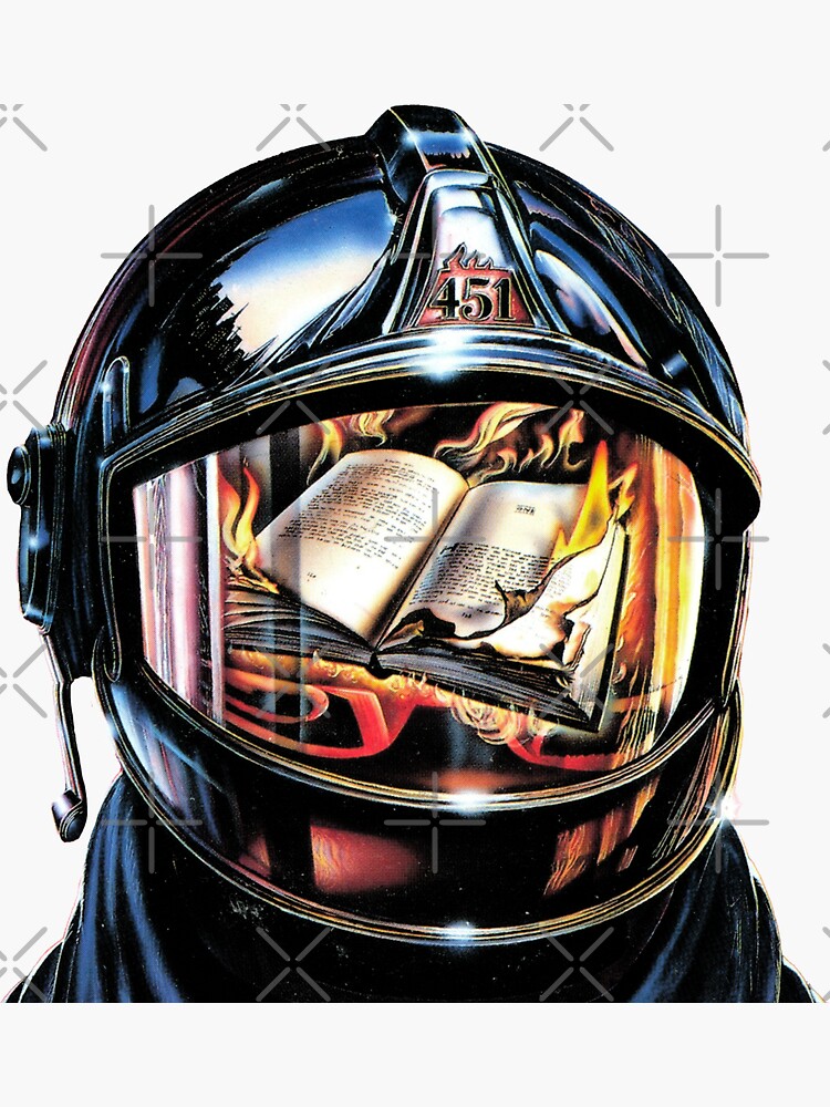 "Fahrenheit 451 Fire Helmet" Sticker for Sale by PixelBuilder Redbubble