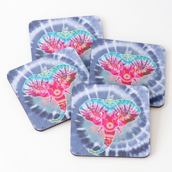Artikelvorschau, Tie Dye Reverse, Hippie-inspiriertes Design der 60er Jahre mit einem farbenfrohen Mandala-Elefant entworfen und verkauft von haRexia.