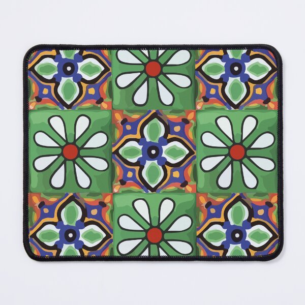 Item preview, Green flower authentic mexican talavera tile geometric pattern majolica boho chic interior design designed and sold by T-Mex.
