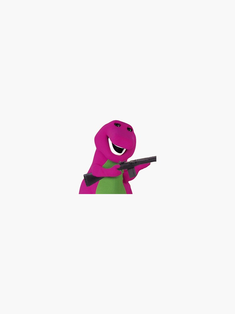 Barney With A Gun Small Sticker For Sale By Katbot Redbubble