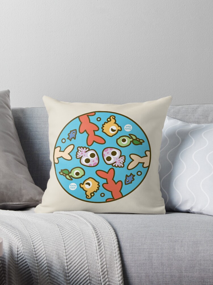 Thumbnail 1 of 3, Throw Pillow, Undersea Animal Circular Pattern designed and sold by PaolaOpal.