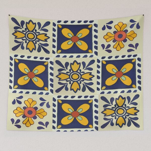 Item preview, Flowers authentic mexican talavera tile geometric pattern majolica boho chic interior design designed and sold by T-Mex.