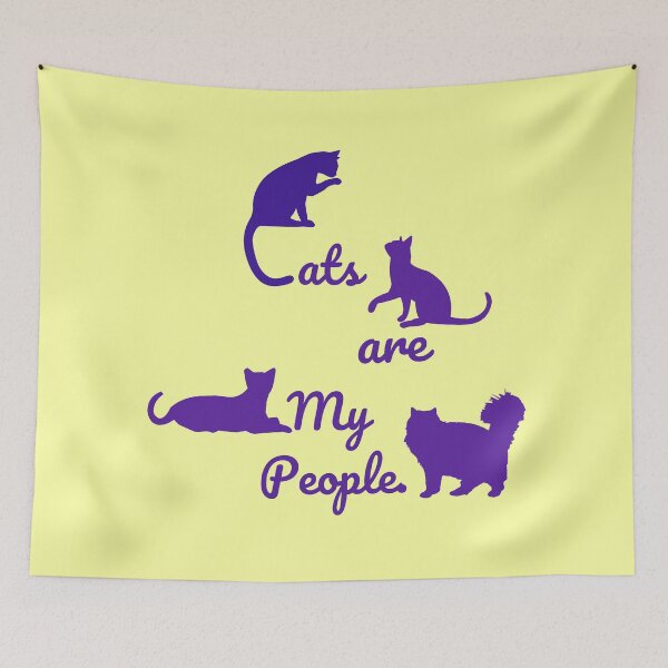 Item preview, Cats are my People in cursive (blue print) pastel yellow designed and sold by artbleed.