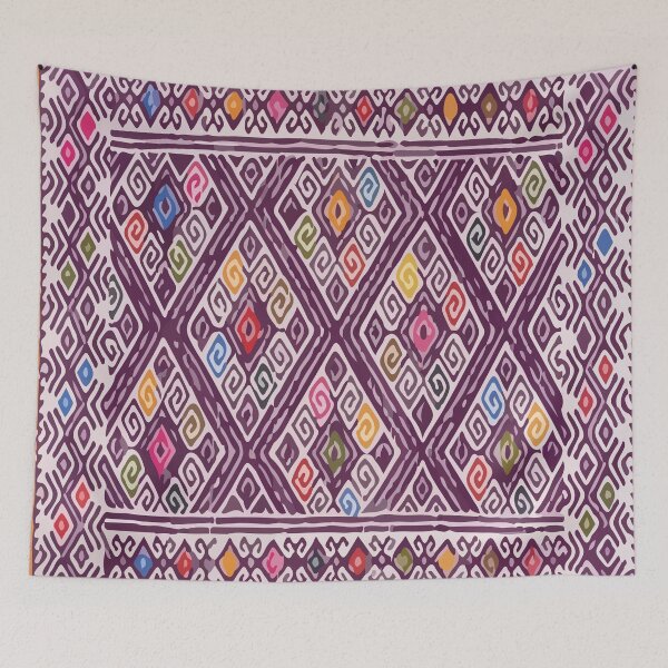 Item preview, Authentic colorful purple mexican fabric embroidery chiapas mayan blanket textile designed and sold by T-Mex.