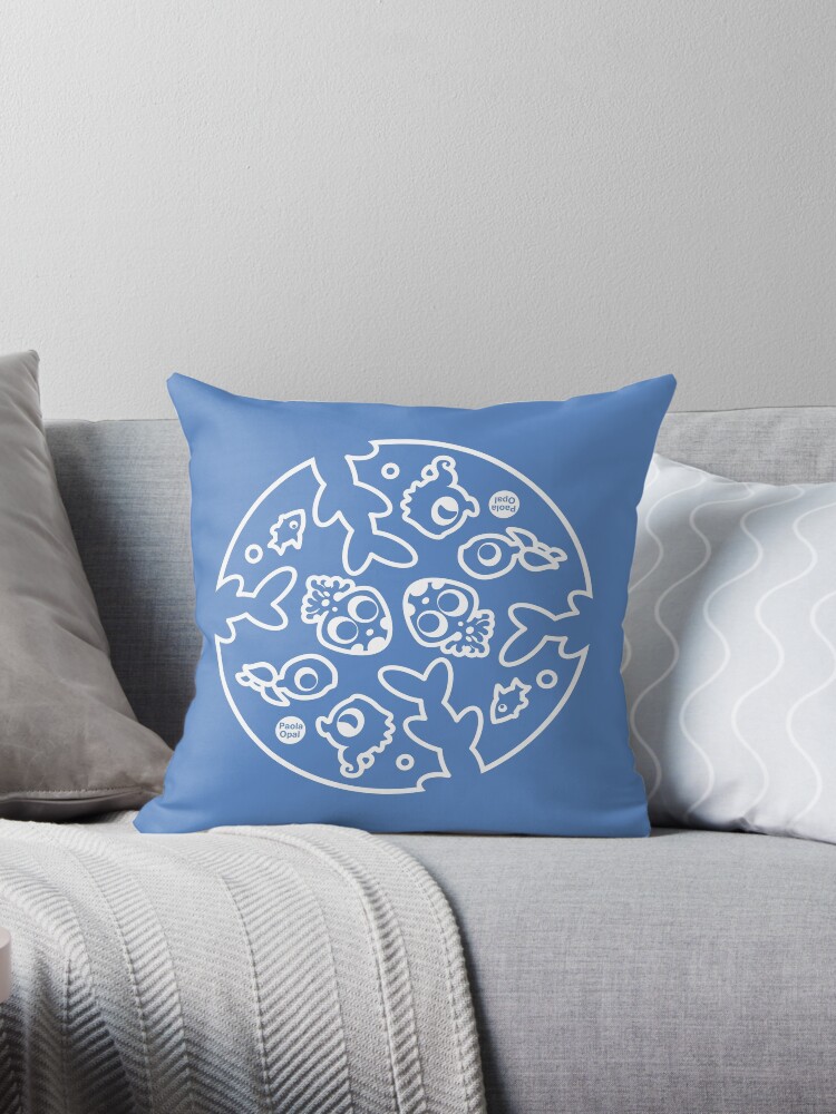 Thumbnail 1 of 3, Throw Pillow, Undersea Animal Circular Pattern (Reverse Version) designed and sold by PaolaOpal.