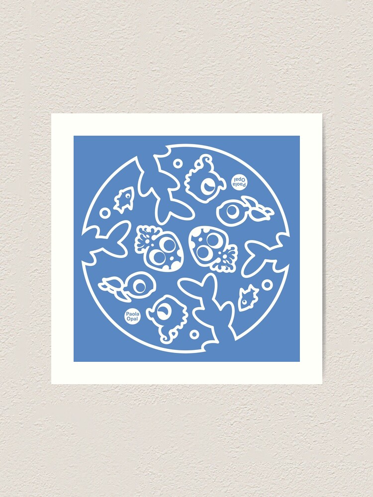 Art Print, Undersea Animal Circular Pattern (Reverse Version) designed and sold by PaolaOpal