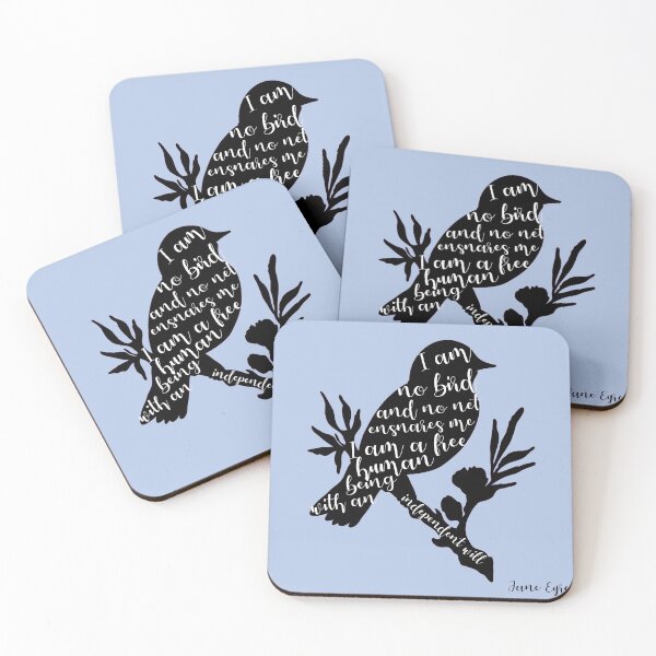 Item preview, I am no bird; and no net ensnares me - Jane Eyre quote on light blue background designed and sold by introvertcafe.