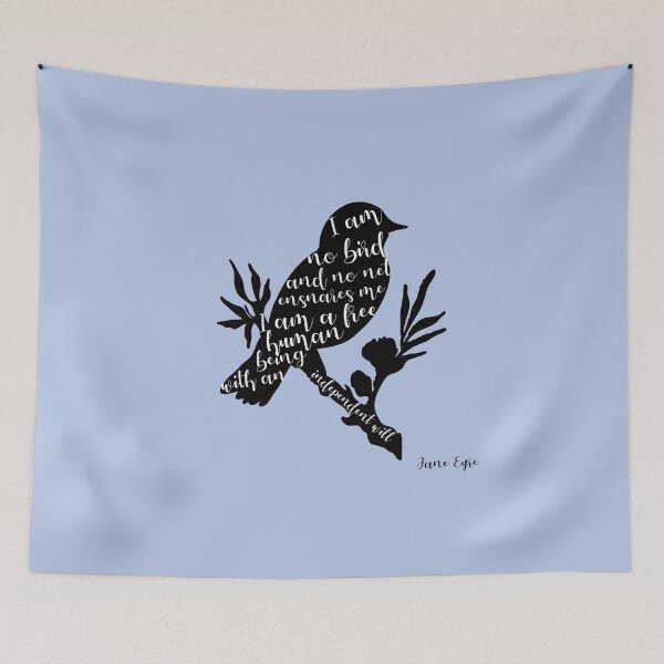 Item preview, I am no bird; and no net ensnares me - Jane Eyre quote on light blue background designed and sold by introvertcafe.