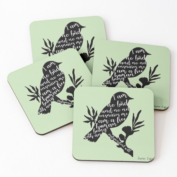 Item preview, I am no bird; and no net ensnares me - Jane Eyre quote on light green background designed and sold by introvertcafe.