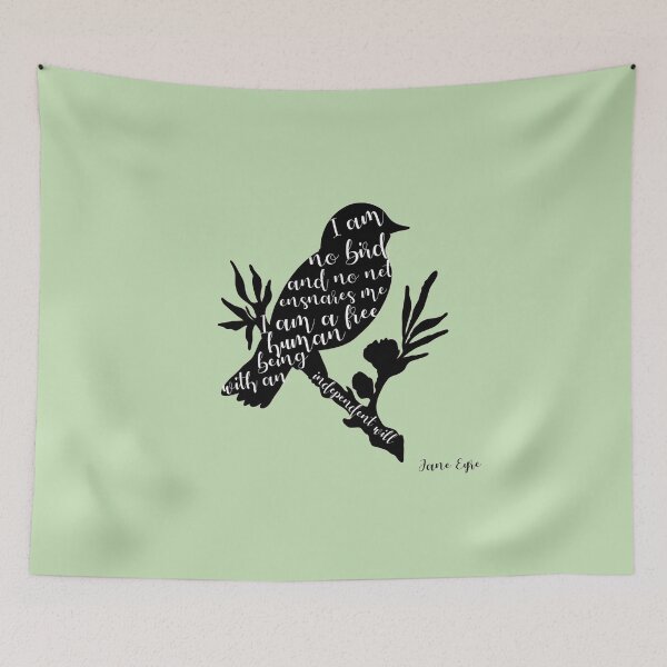 Item preview, I am no bird; and no net ensnares me - Jane Eyre quote on light green background designed and sold by introvertcafe.