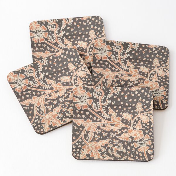 Item preview, Indonesia handmade hand-drawn batik tulis fabric orange grey floral flower leaves pattern from Lasem designed and sold by Morcawork.