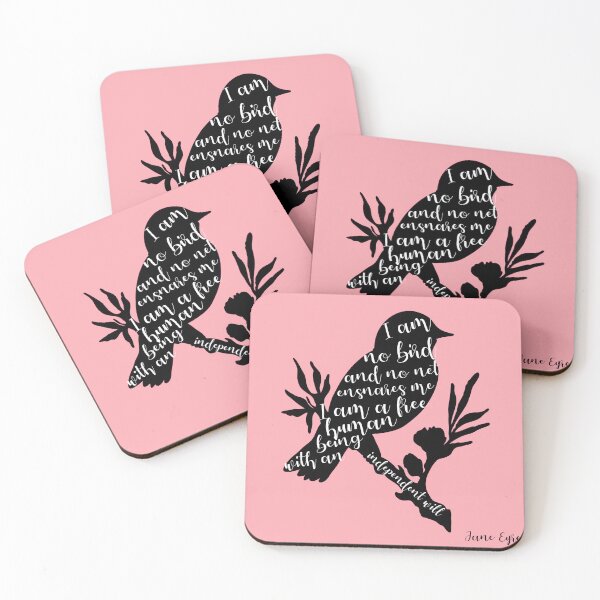 Item preview, I am no bird; and no net ensnares me - Jane Eyre quote on pink background designed and sold by introvertcafe.