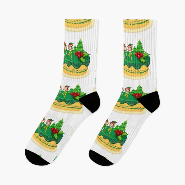 Item preview, Merry Christmas Green Elves Dancing on a Christmas Cake  designed and sold by silviaol.