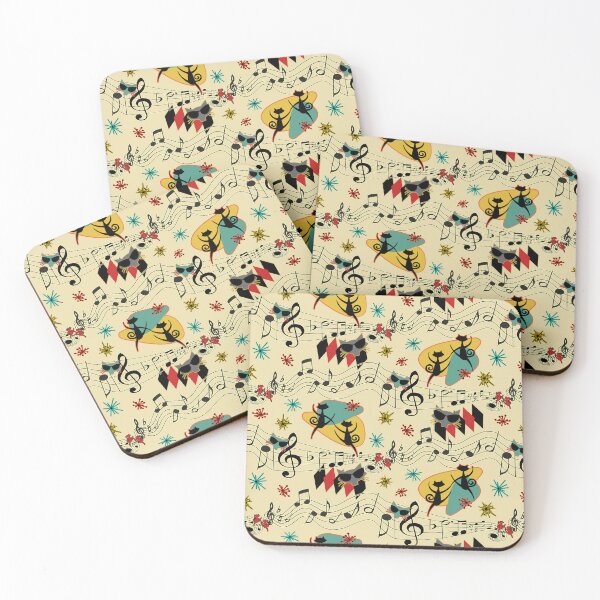 Item preview, Rockabilly Cool Cats on Yellow designed and sold by bmfabricdesigns.