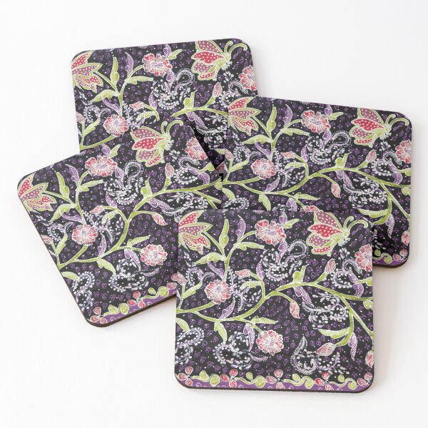 Item preview, Indonesia handmade hand-drawn batik tulis  purple black floral flower plants butterfly leaves pattern from Lasem designed and sold by Morcawork.