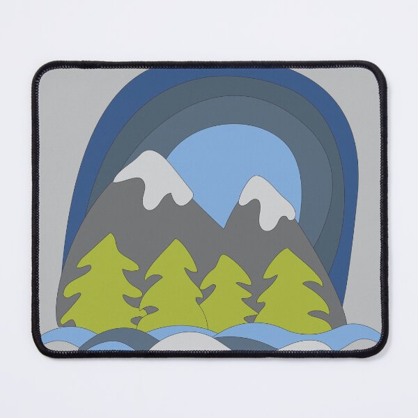 Item preview, Illustrated whimsical mountain scene cartoon snowy forest peaks. designed and sold by AngelDawnDesign.
