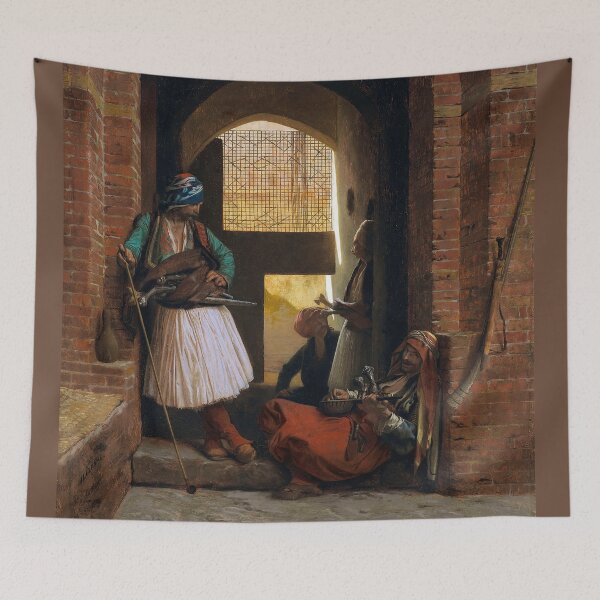 Aperçu de l'œuvre Jean-Léon Gérôme -Garde Arnaut au Caire- Corps de garde d’arnautes au Caire créée et vendue par TeeARTHY.