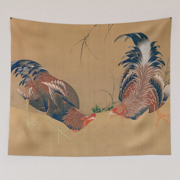 Aperçu de l'œuvre Gamecocks - Katsushika Hokusai créée et vendue par SimpleJoyStyle.