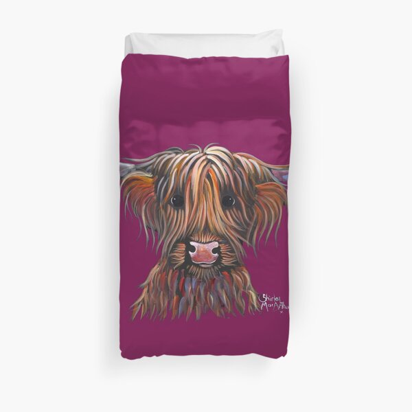 Scottish Hairy Highland Cow PRiNT ' BONNIE BEAN ' by Shirley MacArthur Duvet Cover