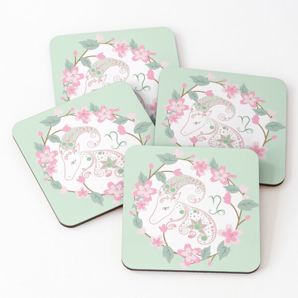 Capricorn Floral Goat design Coasters (Set of 4)