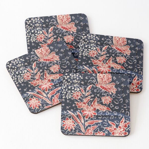 Item preview, Indonesia hand-drawn batik tulis red blue floral flower butterflies leaves lasem designed and sold by Morcawork.