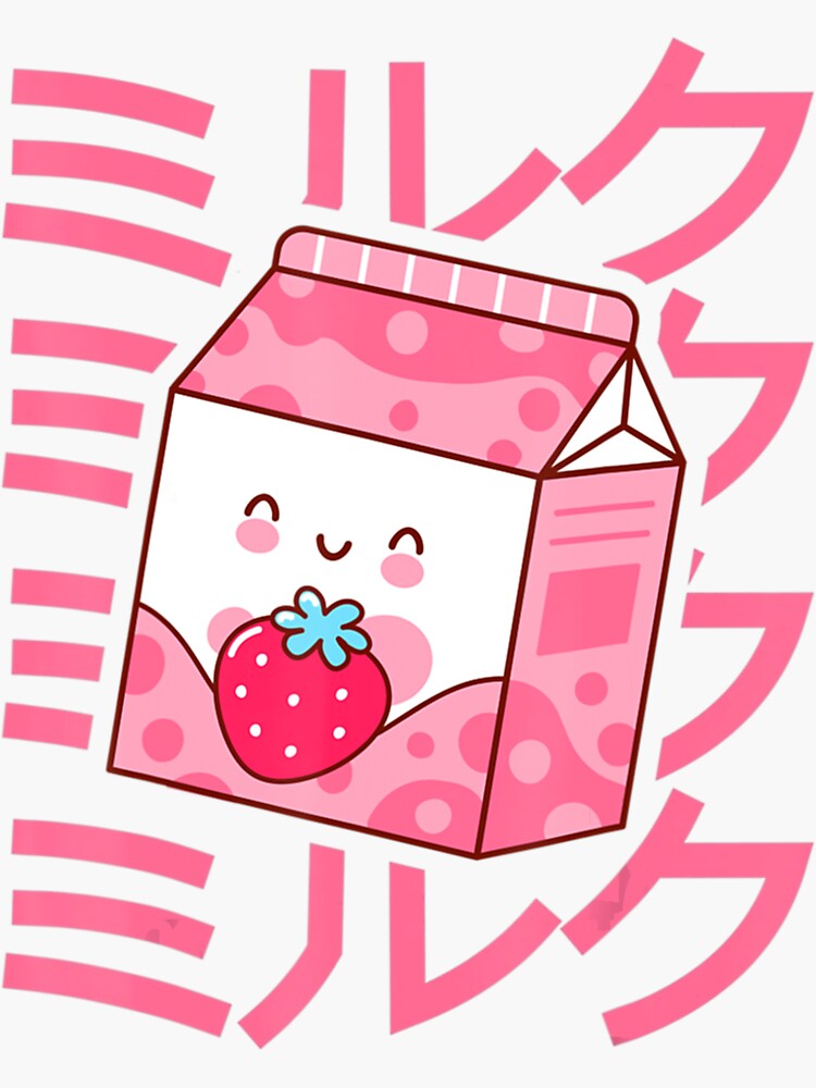 "Cute Japanese Strawberry Milk Shake Carton Kawaii" Sticker for Sale by