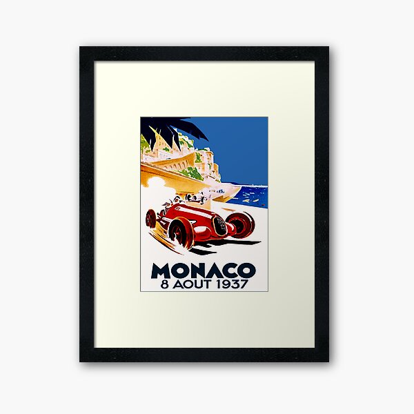 MONACO GRAND PRIX; Vintage Auto Racing Advertising Print Framed Art Print