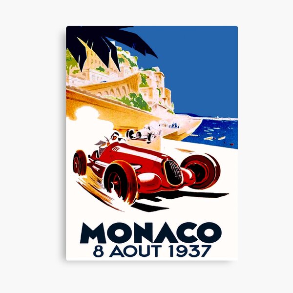 "MONACO GRAND PRIX" Vintage Auto Racing Advertising Print Canvas Print