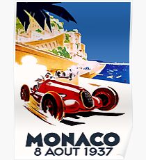 "MONACO GRAND PRIX" Vintage Auto Racing Advertising Print Poster
