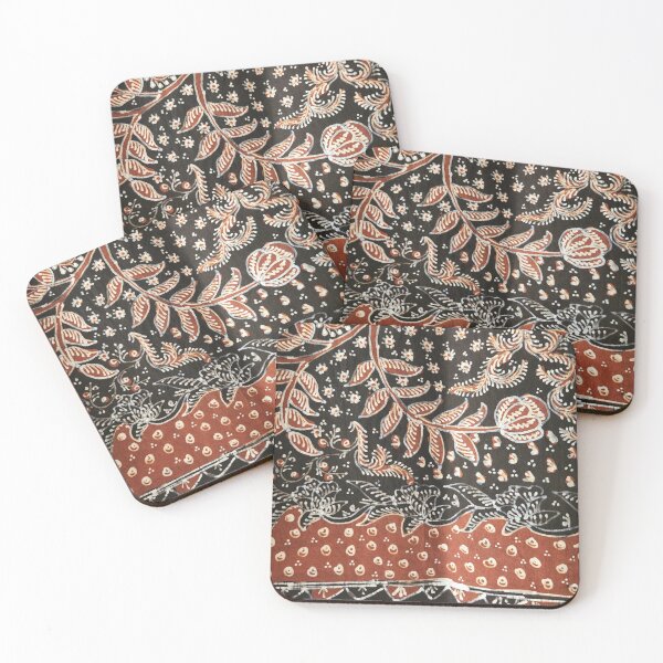 Aperçu de l'œuvre Indonésie fait à la main batik tulis brun noir Sogan plante floral fleur feuilles motif Lasem créée et vendue par Morcawork.