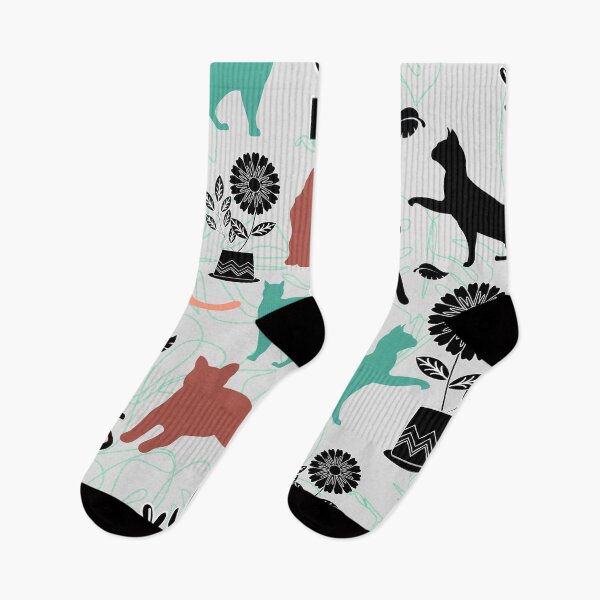 Item preview, Cats and Flowers mint and coral designed and sold by sandpaperdaisy.