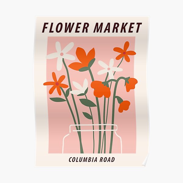 Flower market print, Columbia road, Floral art, Flower art, Aesthetic art print, Peach art Poster