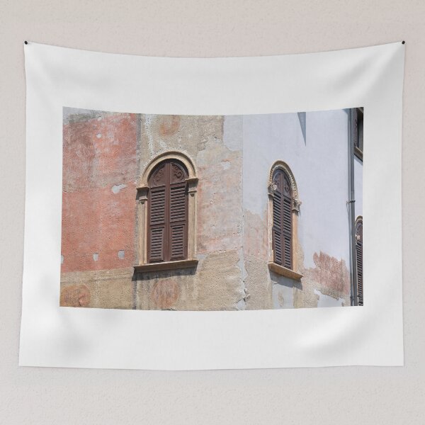 Item preview, Detail of old Italian building facade with red shutters on windows designed and sold by oanaunciuleanu.