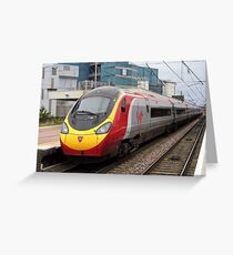 Virgin Trains Pendolino at Warrington Bank Quay Greeting Card