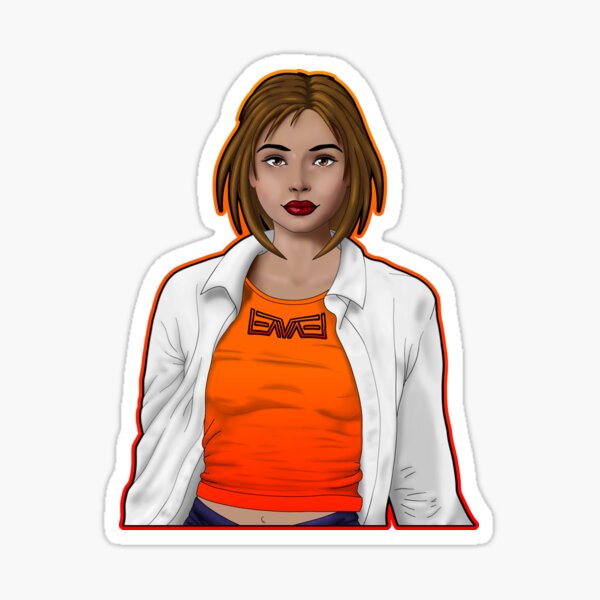 Hübsche Frau mit Hemd und Rahmen in Orange Sticker