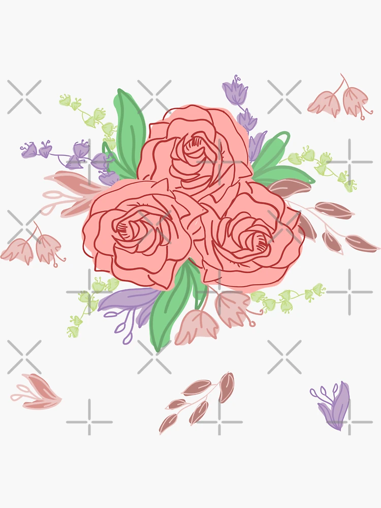 Pink Bouquet of Roses Flower Stickers