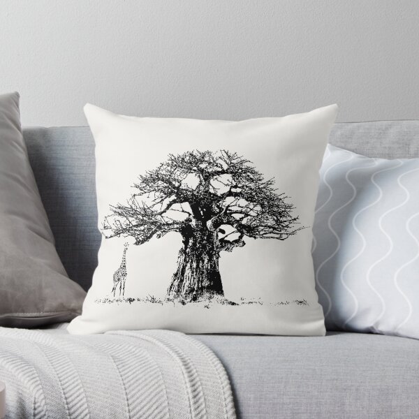 Baobab Tree and Giraffe | African Wildlife Throw Pillow