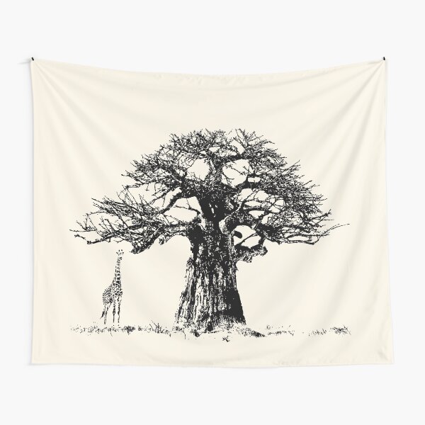Baobab Tree and Giraffe | African Wildlife Tapestry