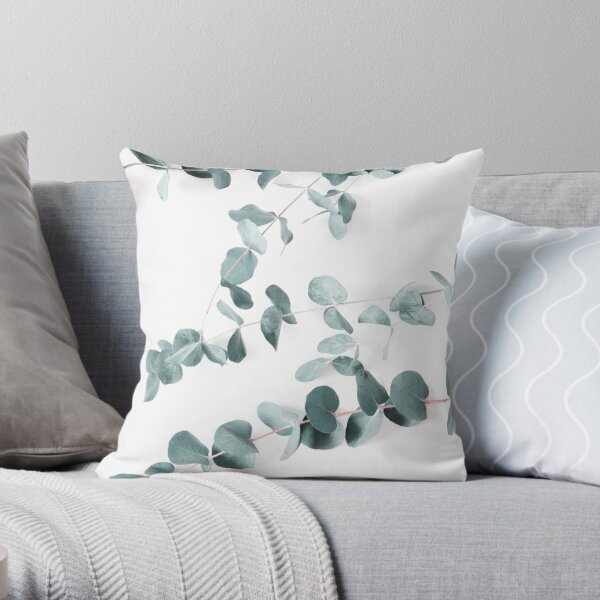 Eucalyptus leaves. Green leaf branches. Throw Pillow